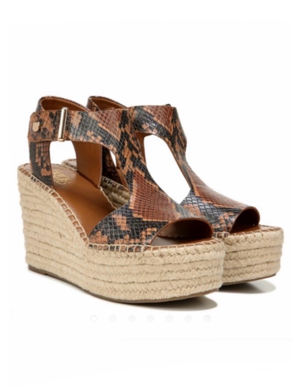 Franco Sarto Black & Brown Espadrille Platform Wedge Sandal Size 10